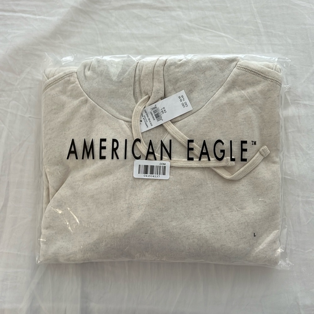 American Eagle Super Soft Flannel Lined Hoodie, Oatmeal Heather